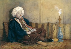 Ritratto di Sir Thomas Philips in costume orientale, sdraiato con un narghilè