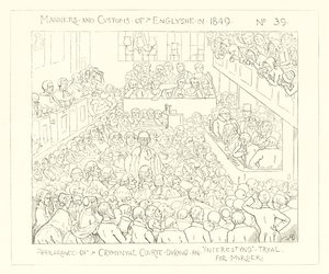 1849, Aspetto della Corte Penale durante un processo interessante per omicidio da Richard Doyle