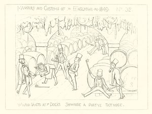 1849, Le cantine del vino ai Docks, che mostrano una festa di degustazione da Richard Doyle