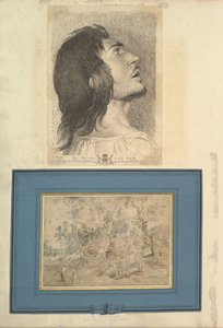 Foglio da Aedes Walpolianae montato con una stampa e un disegno a: Testa di profilo..., 1620-1766 da Richard Earlom