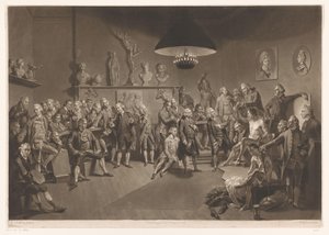 Membri della Royal Academy in interni con modello maschile nudo, 1768
