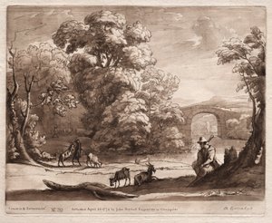 Liber Veritatis: No. 39, Un paesaggio con pastore che suona una cornamusa e capre al pascolo, 1774 da Richard Earlom