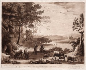 Liber Veritatis: No. 42, Paesaggio fluviale con pastore e pastorella e un gregge di bovini da Richard Earlom