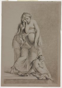 Figura femminile allegorica piangente con putto da Richard Earlom