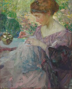 Giovane donna che cuce da Richard Emil Miller