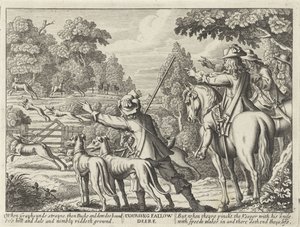 Cervi inseguiti da cani da caccia (diversi modi di cacciare, falconeria e pesca secondo lo stile inglese)