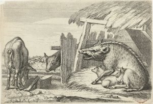 Maiali vicino a un recinto (serie Dieren naar verschillende kunstenaars)