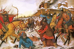 Cittadini della città di Kiev che si difendono dai guerrieri nomadi dell
