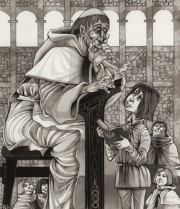 La scuola dei monaci (guazzo su carta) da Richard Hook