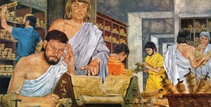 Studiosi al lavoro nella famosa biblioteca di Alessandria