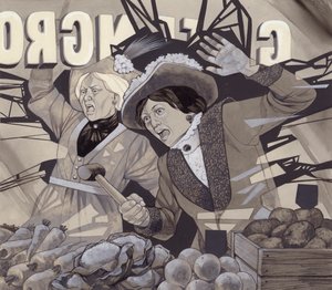 Suffragette che rompono le finestre (gouache su carta)