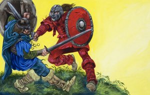 Il Cavaliere Rosso abbatte Balin con un colpo poderoso
