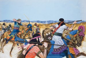 Guerrieri (gouache su carta) da Richard Hook