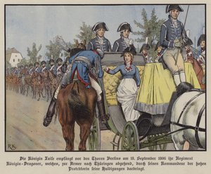 La regina Luisa di Prussia che rivede il suo reggimento di Dragoni, Berlino da Richard Knotel