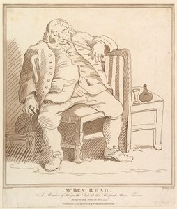 Mr. Ben: Read, un membro del club di Hogarth alla taverna Bedford Arms, disegnato da..., 27 novembre 1781