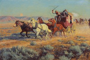 Diligenza Inseguita da Indiani a Cavallo, 1912 da Richard Lorenz