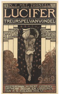 N.V. Het Toneel. Dir. Willem Royaards. Lucifer tragedia di Vondel. Musica di Hubert Cuyper. Progetto, scenografia, costumi di R.N. Roland Holst. da Richard Nicolaüs Roland Holst