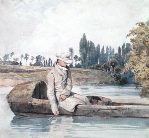 Un uomo che pesca da una barca su un fiume da Richard Parkes Bonington