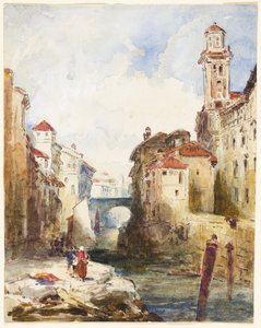 Città francese, edifici e fiume da Richard Parkes Bonington