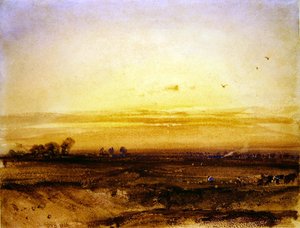 Paesaggio con mietitori al tramonto da Richard Parkes Bonington