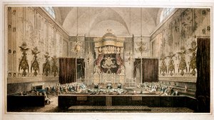 Vista della Camera dei Lord, camera alta del Parlamento della Gran Bretagna. Incisione di Rothwell. XIX secolo Parker Gallery, Londra da Richard Rothwell