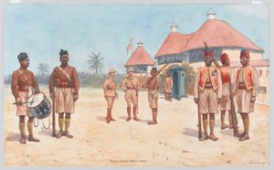 Soldati del Gold Coast Regiment fuori dal quartier generale del reggimento a Kumasi da Richard Simkin