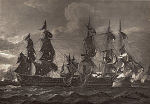 HMS Captain che abborda il San Nicholas e il San Josef da Richard Westall