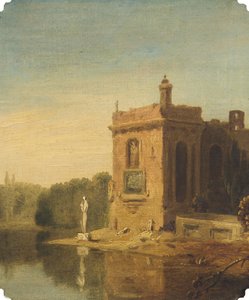 Un lago con un padiglione e una statua, Italia da Richard Wilson