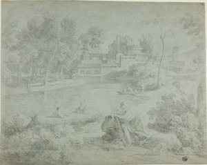 Paesaggio italianeggiante con bagnanti da Richard Wilson