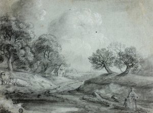 Paesaggio con donna e mucche (recto); Schizzo di un paesaggio (verso)