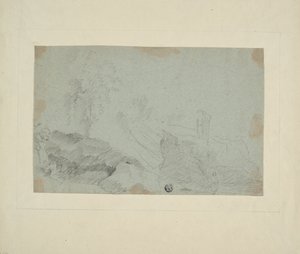 Paesaggio roccioso con figura in piedi