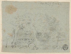 Schizzo di alberi vicino al ponte (recto); schizzo di edificio (verso) da Richard Wilson