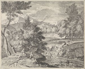 Paesaggio arcadico con due figure vicino a una cascata da Richard van Orley (II)