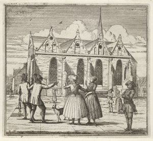 Uomini e donne in una piazza vicino alla Grande Chiesa di Leeuwarden, L