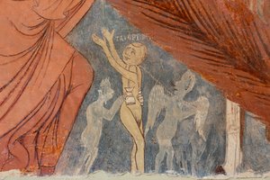 Giudizio Universale, particolare, "Gli eretici", XIII secolo (fresco) da Rinaldo da Taranto