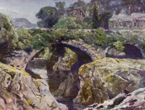 Il vecchio ponte, Bettws-y-Coed (litografia colorata)
