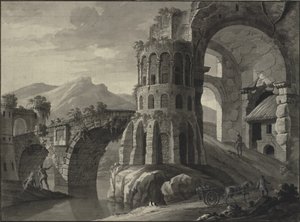 Fantasia architettonica. Rovina di un ponte antico, fiancheggiato da torri medievali da Robert Adam