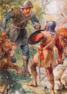 Greatheart attacca Giant Grim (litografia a colori)