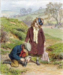Fratello che allaccia la scarpa della sorella, pub. 1854