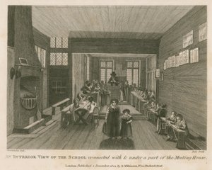 Una vista interna della scuola collegata e sotto una parte di quella che era la casa di riunione di John Bunyan