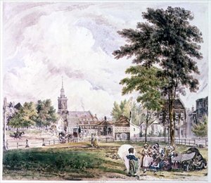 Islington Green: vista verso la chiesa da Robert Blemell Schnebbelie