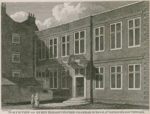 Vista nord della Free Grammar School di Queen Elizabeth, St Saviour