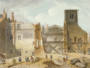 Veduta della demolizione del Palazzo Savoy, Westminster, Londra da Robert Blemmell Schnebbelie