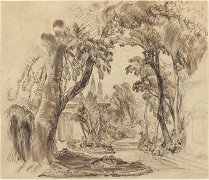 Un sentiero alberato in giardino (Schizzo preliminare per "La bella addormentata e la bestia"?) da Robert Caney