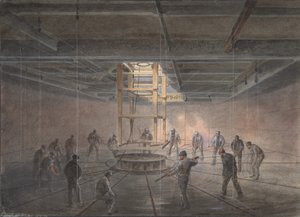 Interno di uno dei serbatoi a bordo del Great Eastern: il cavo che passa fuori da Robert Charles Dudley