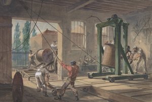 Le bobine di filo conduttore rivestito di gutta-percha trasportate in serbatoi presso le opere da Robert Charles Dudley