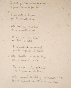 Il gatto che non è come nulla sulla Terra, pagina manoscritta della raccolta di poesie 