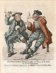 Pubblicità per Descrizioni di Battaglie per Mare e Terra in Due Volumi, dalla Biblioteca del Re a Greenwich e Chelsea