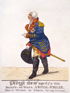 Giorgio III di Gran Bretagna nel 1810 per il suo Giubileo di Cinquanta Anni, stampa di R Dighton dopo il suo disegno fatto a Windsor, pub. 25 ottobre 1810 da Robert Dighton
