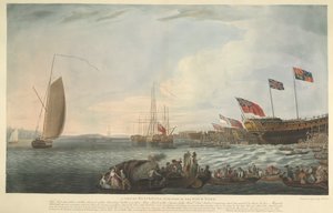 Veduta di Blackwall, con parte del cantiere navale, al varo del Bombay Castle, 74 cannoni, costruito a spese della Hon. East India Company e presentato da loro a Sua Maestà nel giugno 1782